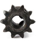 Front view of Two Pack 8mm Bore 10 Tooth Metal Pilot Motor Gear Sprocket for Roller Chain Drive, ideal for CNC projects and DIY robots.