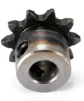 Front view of 10 tooth metal sprocket with 8mm bore, ideal for roller chain drive, from Two Pack 8mm Bore 10 Tooth Metal Pilot Motor Gear Sprocket