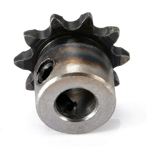 Front view of 10 tooth metal sprocket with 8mm bore, ideal for roller chain drive, from Two Pack 8mm Bore 10 Tooth Metal Pilot Motor Gear Sprocket