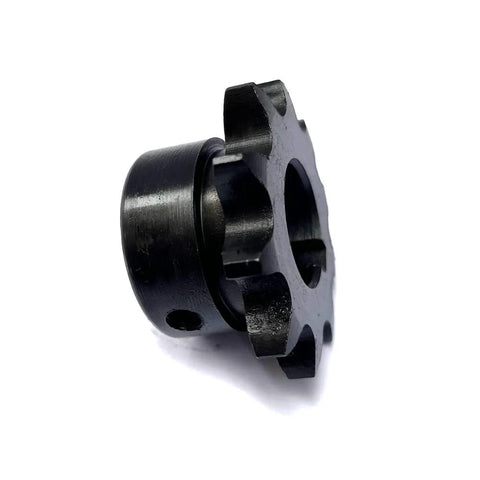 Side view of Hardened 10 Tooth Roller Chain Sprocket For 1/2 Inch Pitch B Type With 3/4 Inch Bore 0.187 Inch Keyway And Dual Setscrews At 90 Degrees
