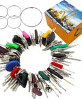 100 NonRepeating Full Range Master Equipment Key Set With 5 Keyrings for heavy construction machinery, colorful keys shown in a circle