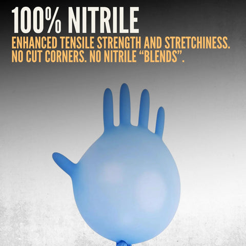 Inflated 5 Mil Nitrile Gloves XL Box of 100 Latex Free Mechanic Cleaning Gloves showing tensile strength