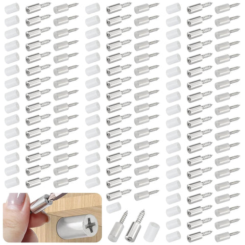 100-Pack Self Tapping Screws Cabinet Laminate Shelf Pegs Non-Slip Pins for Bookcases, Wardrobes, Kitchen Cabinets Cross Screw Fixed Design.