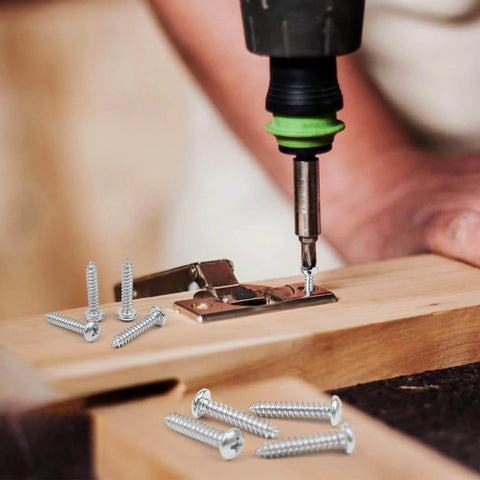 Installation of 100 Pcs #10 x 1 Inch Pan Head Wood Screws Made from 304 Stainless Steel in wooden project with driver.