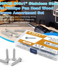 100 Pcs #10 x 1 Inch Pan Head Wood Screws Made from 304 Stainless Steel Featuring Self Tapping Coarse Threads and Sharp Point in packaging