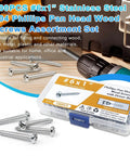 100 Pcs #6 x 1 Inch Pan Head Wood Screws Made from 304 Stainless Steel in a clear storage case for various material applications.