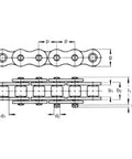 Diagram of #100 Roller Chain 100-1X10FT 10 ft. showing dimensions and connecting link specifications.