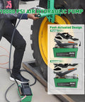 Person using Powerful 10,000 PSI Air Hydraulic Pump with 1.6L reservoir and foot pedal for a tire on heavy machinery.