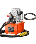 10000 PSI 750W 110V 488 in³/8L Capacity, Double Acting Manual Valve, Electric Driven Hydraulic Pump Power Pack Unit with Lever Switch, Orange
