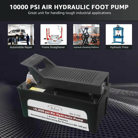 BESTOOL 10,000 PSI 1/2 Gal Reservoir Foot-Operated Air Hydraulic Pump for Heavy Machinery Lifter & Auto Repair, black metal