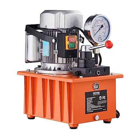 10000 PSI 750W 110V 488 in³/8L Capacity, Double Acting Manual Valve, Electric Driven Hydraulic Pump Power Pack Unit, Orange