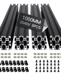 8pcs 1000mm 2040 V-Slot Extrusion Aluminum Profile, Anodized Linear Rail for 3D Printer Frame with accessories, black.