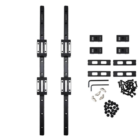 1000mm HGR20 Linear Guide Kit With Four HGH20CA Carriage Blocks And End Stop Blocks for DIY CNC, steel rails and components displayed