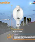 Powerful 1000 Watt Metal Halide Lamp With Mogul Base E39 BT37 M47, 110,000 Lumen Output, 12,000 Hour Life, Clear Finish, 4000K Color Temperature For Outdoor And Commercial Lighting Sunlite