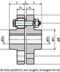 NBK FCL-160 Flexible Flanged Shaft Coupling - Made in Japan technical drawing with dimensions and bolt hole positions.