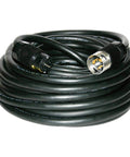 Coiled 100 Ft Twist Lock Ends Extension Cord 6/3 8/1 Black 50 Amp with visible connectors for industrial use