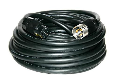 Coiled 100 Ft Twist Lock Ends Extension Cord 6/3 8/1 Black 50 Amp with twist-lock connectors
