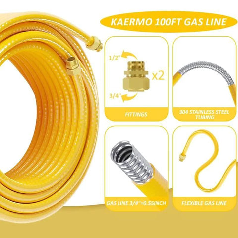 100 Feet Three Quarters Inch CSST Flexible Propane And Natural Gas Line Corrugated Stainless Steel Tubing Propane Pipe Conversion Kit Grill Hose With Two Male Adapter Fittings For Grill Installation