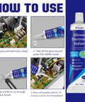 Instructional guide on using 100ml Go To Electronic Silicone Sealant Adhesive For Electronics for PCBs and circuit boards