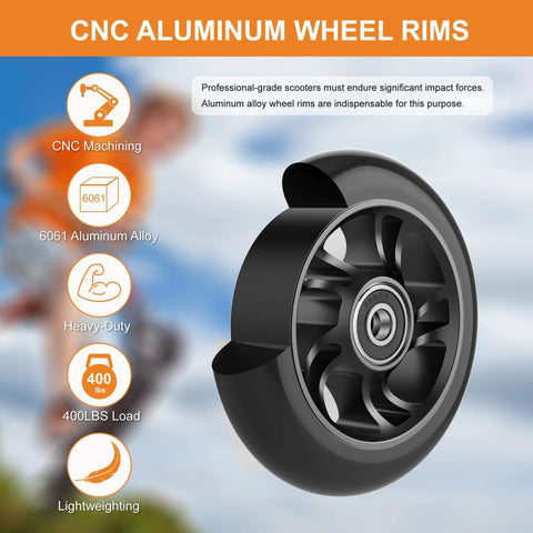 CNC-machined aluminum wheel rim for pro scooters, showcasing 100mm pro scooter replacement wheels with aluminum alloy rim.