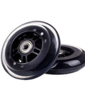 Black 100mm Scooter Replacement Wheels Pair with ball bearings for pro stunt scooters, shown close-up.