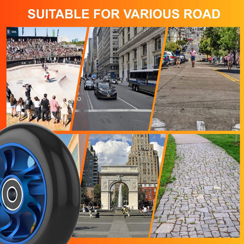 100mm Pro Scooter Replacement Wheels Pair with Aluminum Alloy Rim Anti Lock Bearings and 88A PU Tires Blue for various terrains