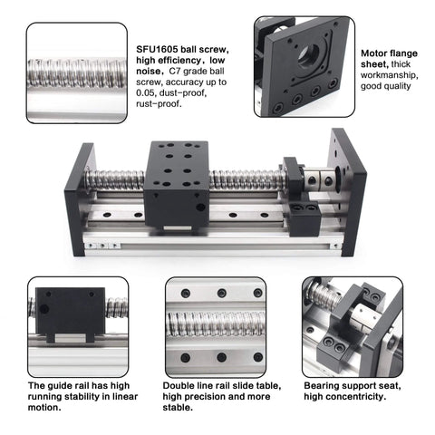 100mm / 3.94" Linear Motion Guide Actuator Double Linear Rail Slide 1605 Ballscrew Motorized XY XYZ Linear Stage Table Nema23