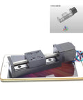 Front view of Linear Rail 100mm Linear Stage Actuator with Square Linear Rails Mini Slide Table + NEMA 11 Stepper Motor for DIY CNC Router Milling Machine (100mm).