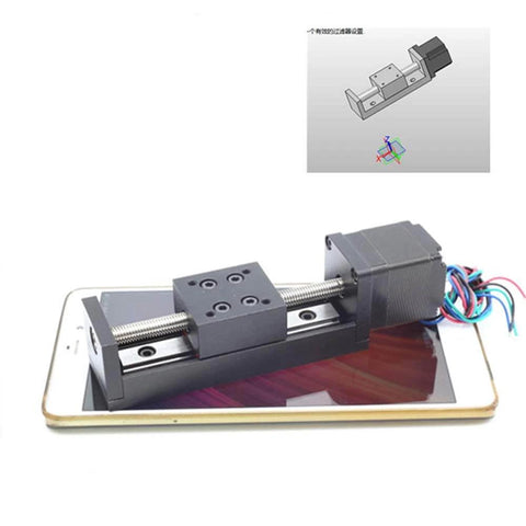 Front view of Linear Rail 100mm Linear Stage Actuator with Square Linear Rails Mini Slide Table + NEMA 11 Stepper Motor for DIY CNC Router Milling Machine (100mm).