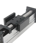 Close-up view of a 100mm Length Travel Fully Enclosed Linear Stage Actuator with Square Linear Rails Ballscrew SFU1605 with NEMA23 Stepper Motor