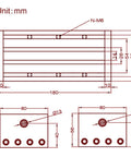 Technical drawing of 100mm Effective Travel Dual Optical Axis Manual Sliding Table with SFU1605 Ball Screw, dimensions and specifications