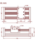 Technical drawing of 100mm Effective Travel Dual Optical Axis Manual Sliding Table with SFU1605 Ball Screw and handwheel.