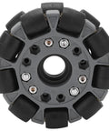 Omnidirectional 100mm Mecanum Wheel Kit For Smart Robots And DIY Robotic Projects with 20kg Load Capacity, front view.