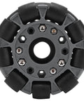 100mm Omni Wheel with double row roller design featuring nylon body rubber rollers for robot racing and RC cars.