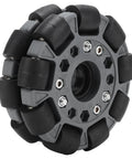 100mm Omni Wheel with double row roller design featuring nylon body rubber rollers for robot racing RC cars model 14041 side view