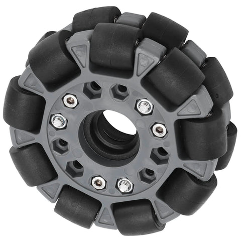 100mm Omni Wheel with double row roller design featuring nylon body rubber rollers for robot racing RC cars model 14041