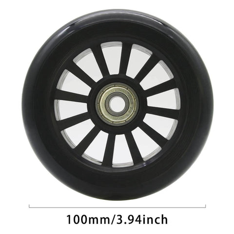 100mm Scooter Replacement Wheels Pair with Plastic Core and Ball Bearings High Rebound PU Wheel front view