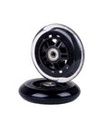 100mm Scooter Replacement Wheels Pair with Ball Bearings Black Pro Stunt Wheels for Smooth Fast Ride shown upright and stacked