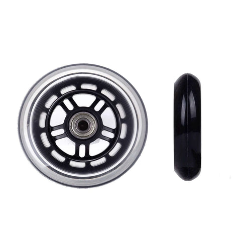 Front and side view of 100mm Scooter Replacement Wheels Pair with Ball Bearings Black Pro Stunt Wheels for Smooth Fast Ride