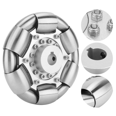 VGEBY RC omnidirectional Wheels, 100mm Stainless Steel Rollers Omni Wheels for Ball Balance Ballbot 14183 Car Model Accessory, close-up view