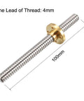 ✝️ 100mm length t8 8mm dia lead screw rod, 4 lead stainless steel lead screw rod with copper nut trapezoidal thread for 3d printer z axis2pcs