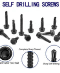 100pcs 410 Stainless Steel #8x1-1/4 Hex Washer Head Self Drilling Screws, Black Oxide Self Tapping Tek Screws without pre-drilling for metal plates