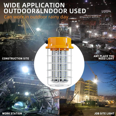 Bright 100W LED Work Light With 15000 Lumens Of Daylight 5000K Hook Mount Portable And Linkable Durable Job Site Lighting shown in use