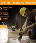 Bright 100W LED Work Light With 15000 Lumens Of Daylight 5000K Hook Mount Portable And Linkable Durable Job Site Lighting