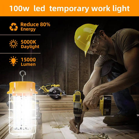 Bright 100W LED Work Light With 15000 Lumens Of Daylight 5000K Hook Mount Portable And Linkable Durable Job Site Lighting