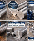 1018 Cold Rolled Steel Round Bar Pack Of 3 Seven Eighths Inch Diameter Twelve Inch Length Solid Rod Precision Ground For Welding Machining Fabrication And DIY Metal Stock By Metal Made Easy displayed with smooth finish and various uses.