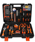 102 Piece Home Repair Tool Kit With Case For DIYers And Homeowners Essential Basic Hand Tools Set For Men And Women Durable Soft Grip Handles Perfect For Home Maintenance Car And Bike Quick Fixes, showing open case with assorted tools