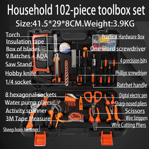 102 Piece Home Repair Tool Kit With Case For DIYers And Homeowners Essential Basic Hand Tools Set For Men And Women Durable Soft Grip Handles