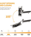 105° open angle of 50 Pack Half Inch Overlay Concealed Cabinet Hinges With 3D Soft Close, Satin Nickel, Self Closing