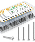 105 Pcs Extra Long Outlet Screws Kit with #6-32 and #8-32 Phillips Flat Head Machine Screws made from 304 stainless steel in a clear organizer.